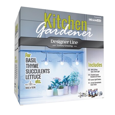 Miracle Led 3-Socket Designer Kitchen Gardener Grow Light Kit- Blue Spec. 11W Replace 150W Grow Bulbs, 4PK 801830